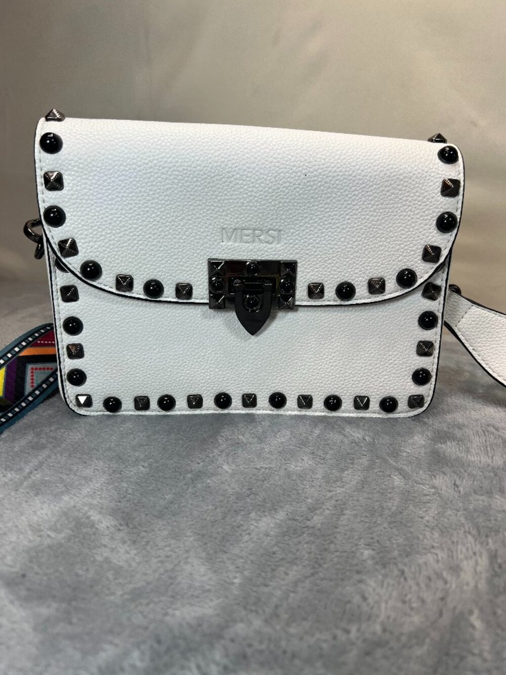 MERSI Ruby studded crossbody bag with multicolored adjustable strap